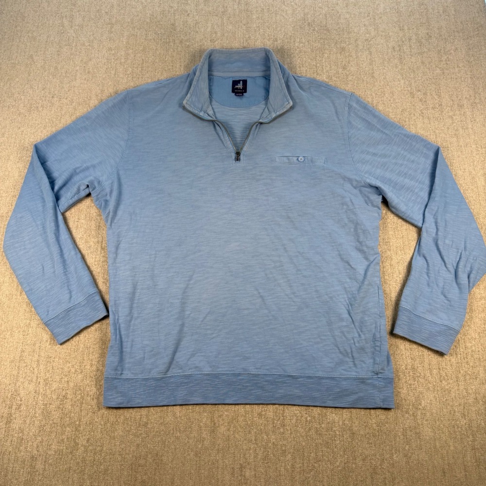 Johnnie-O Quarter Zip Pullover Mens XL Blue Cotton Slub‎ Knit Chest Pocket